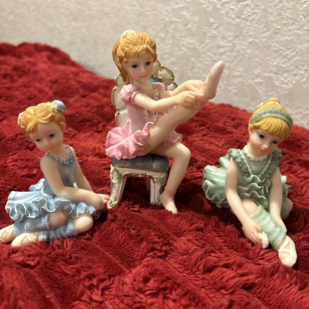 3 Piece Ballerina Figurines Pink Green Blue Sitting Stretching Tutus 1990-2000